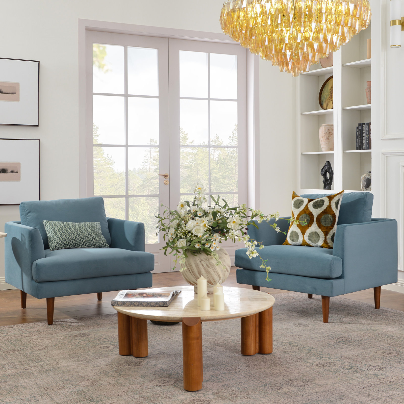 Miller Walnut Armchair, Brown Velvet