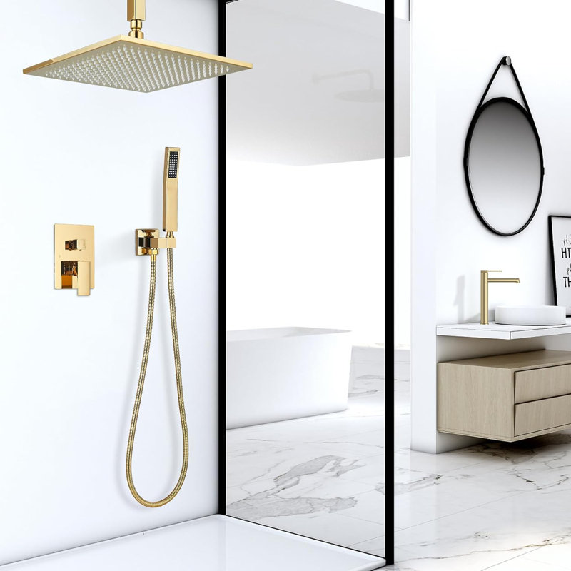 Ensemble de robinets de douche à fixation au plafond 12 pouces Système de douche complet Système de pomme de douche à pluie avec corps de valve brut et garniture inclus