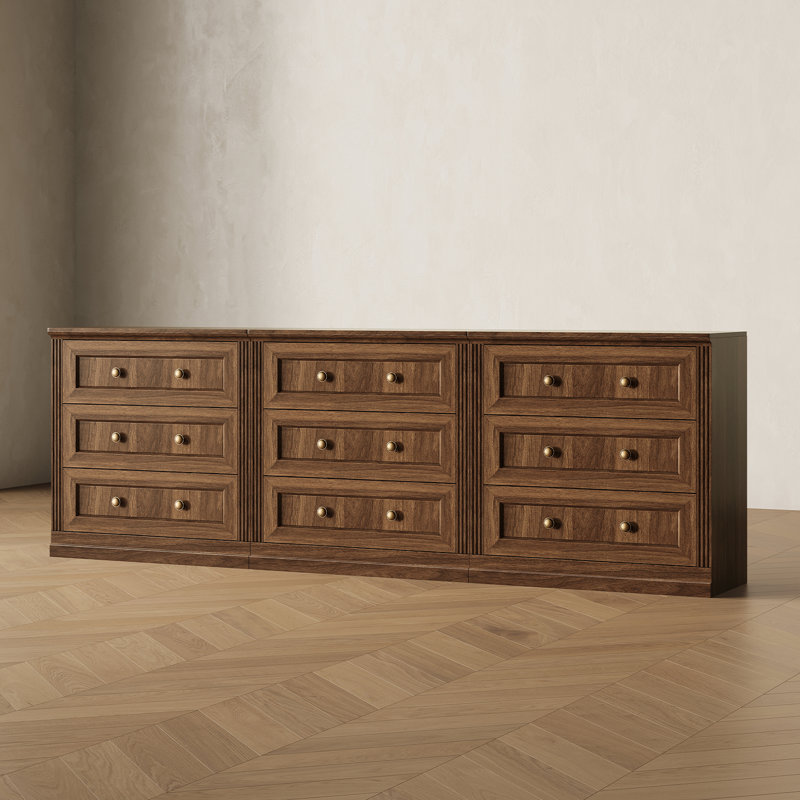 Buffet modulaire 95 po avec armoires à tiroirs (ensemble de 3), Noyer
