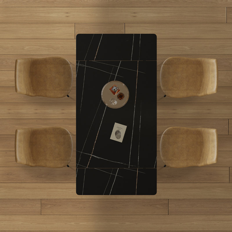 Ensemble de table de salle à manger 5 pièces avec table rectangulaire et pieds en acier, Brun, Noir