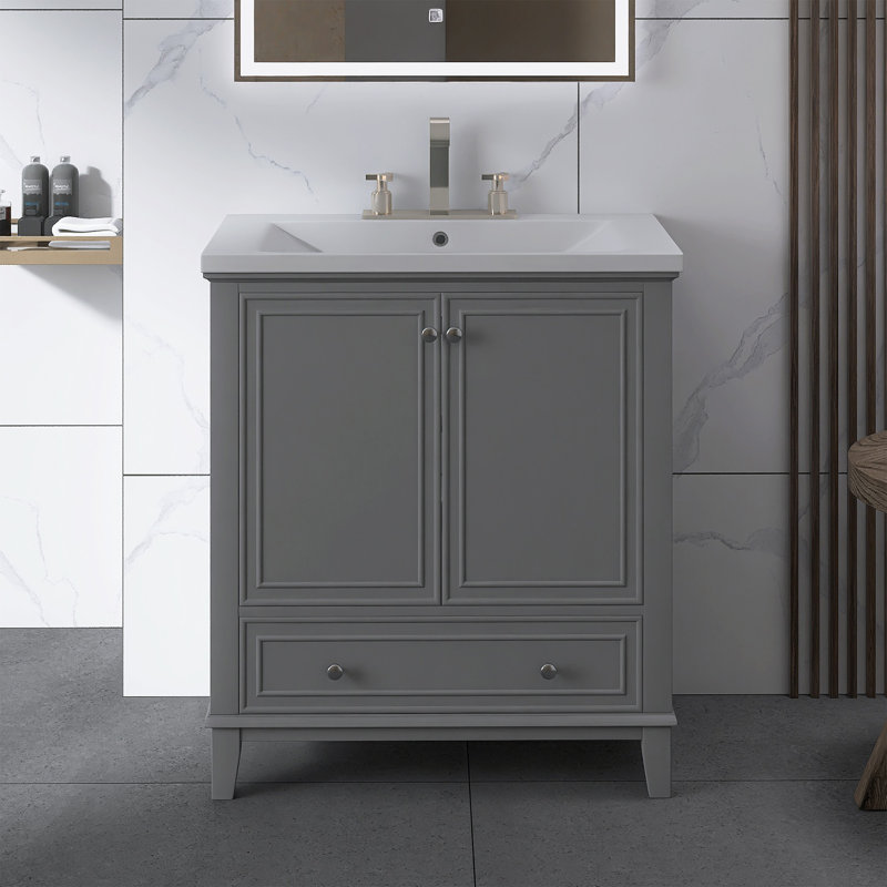 Meuble-lavabo autoportant de 30 po avec lavabo, Gris / argent