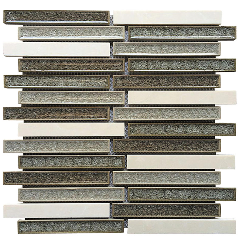 Carreau de mosaïque linéaire en pierre naturelle 0,75 po x 6 po, Gris / Brun clair