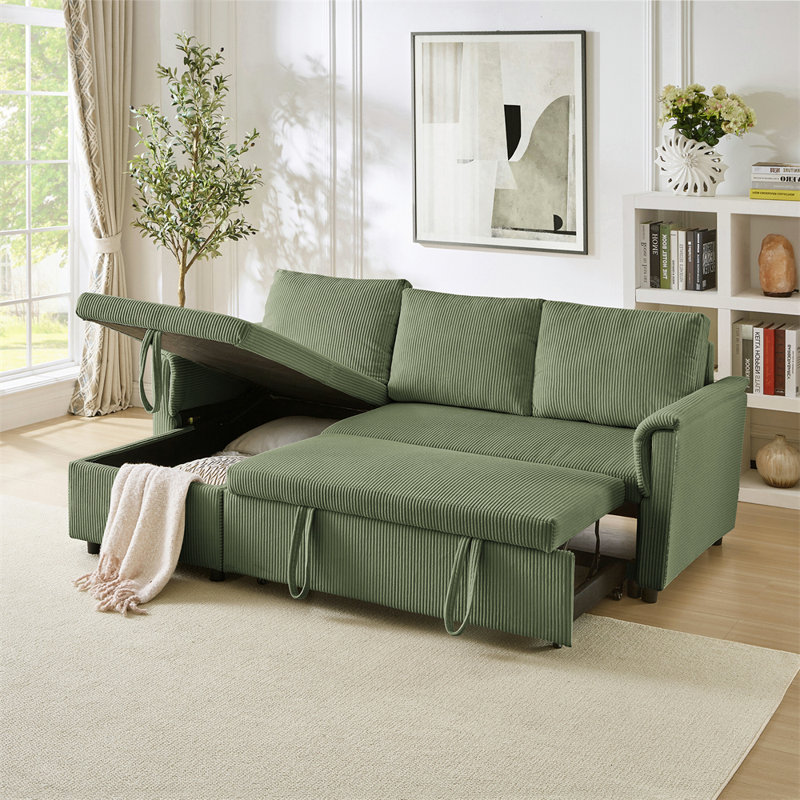 Canapé modulaire capitonné Mara, Velours côtelé vert