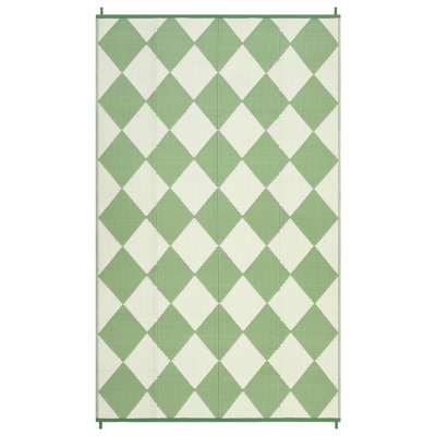  Reversible Outdoor Area Rug 9x18ft - Waterproof, Portable & Easy-Clean - Green Beige Diamond Design, Large Low-Pile Patio Carpet for RV, Camping, Porch, Balcony, Picnic, Beach, Green