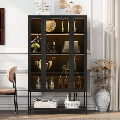 Armoire en acier avec porte en verre et lumières DEL