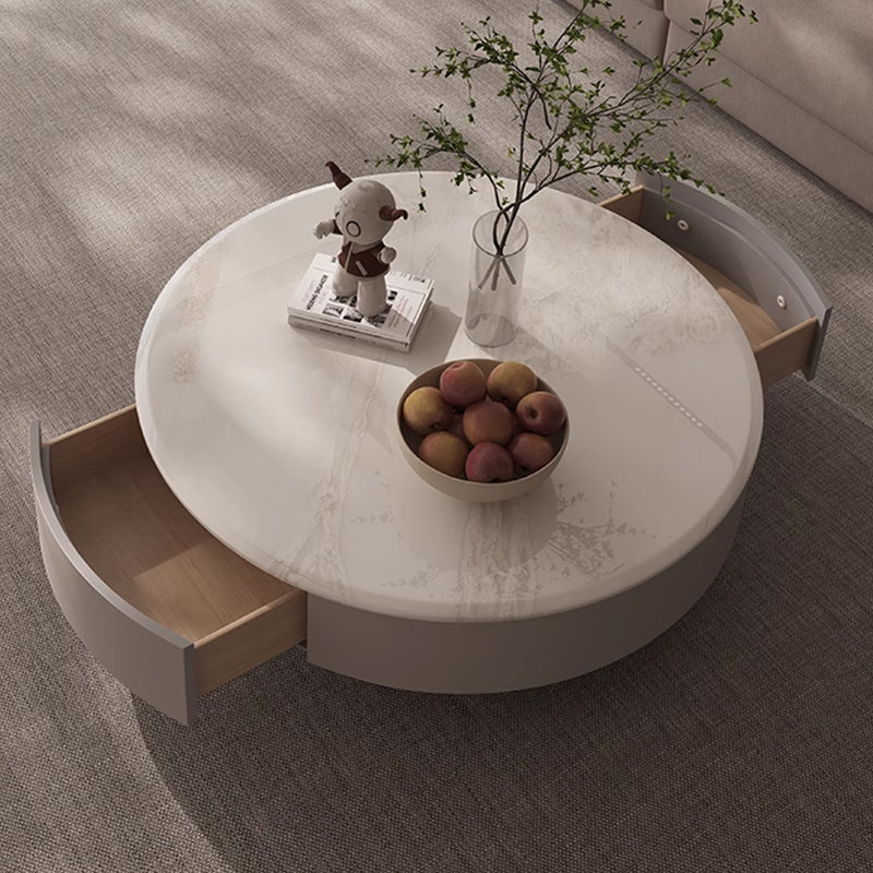 Table basse simple et naturelle en pierre de luxe, 14.17" H x 35.43" L x 35.43" W