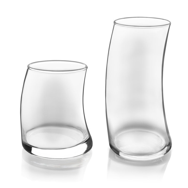 Libbey Swerve 16-Piece Curved Glass Tumbler and Rocks Set