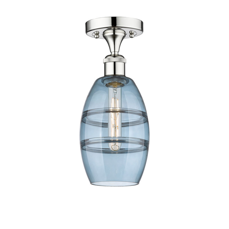 Plafonnier semi-encastré 1 lumière Edison - Abiagael, Bleu princesse, H 8,25 po x l 5,88 po x P 5,88 po, Chrome poli