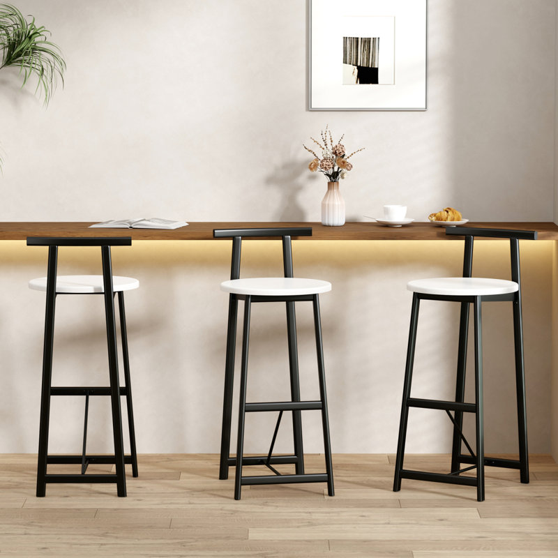 Ensemble de 3 tabourets de bar avec dossier pour la salle à manger (noir), Blanc