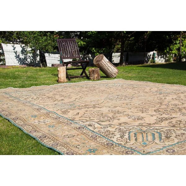 Tapis oriental vintage haut de gamme, fait main, unique, beige, 2,97 m x 3,99 m (9'9'' x 13'1'') - 11,88 mètres carrés, Crème