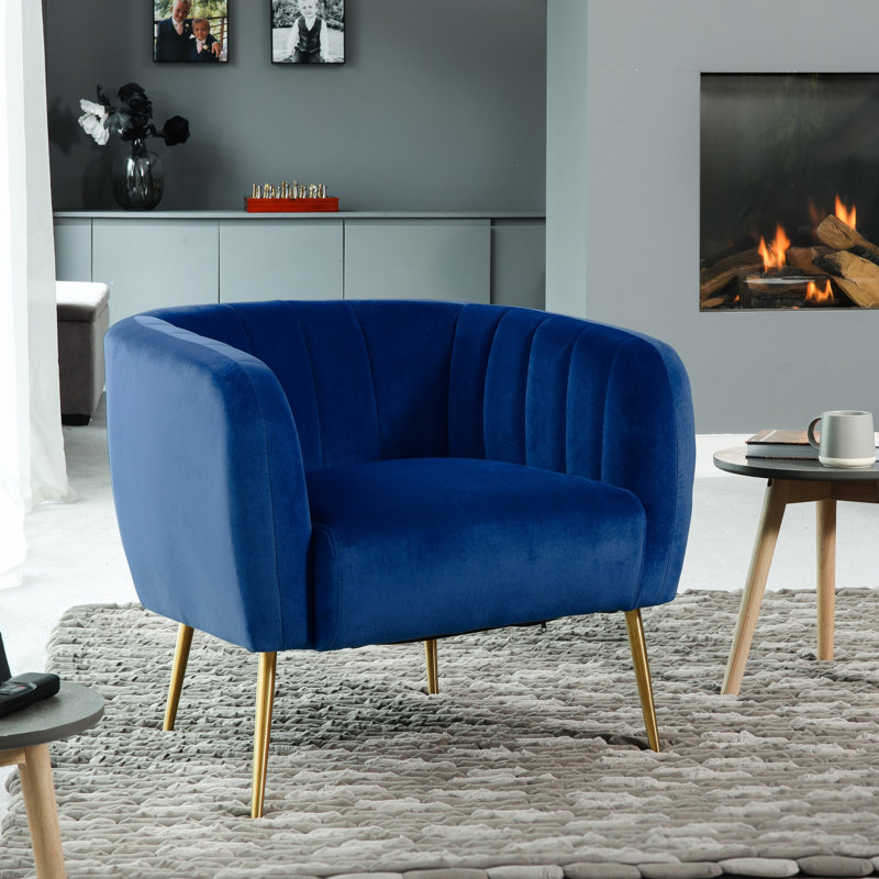 Aylin Velvet Barrel Chair, Dark Blue