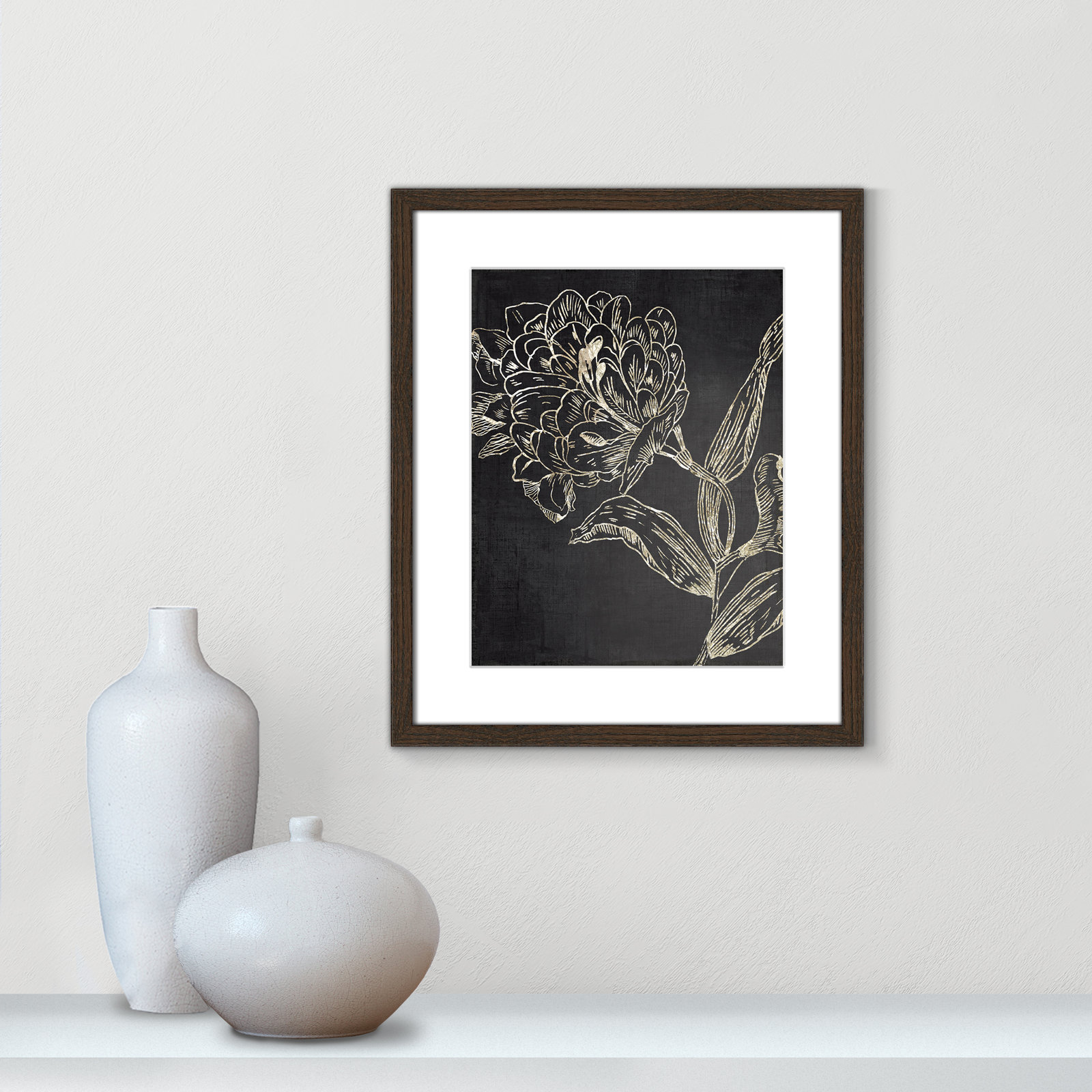 Clarendon "Golden Flower Folklore II" Print, 19" H x 16" W, Walnut Wood Grain