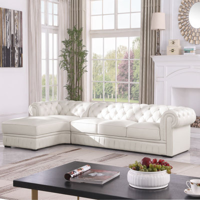89" White Top-Grain Leather 2-Piece Chesterfield Sofa Set