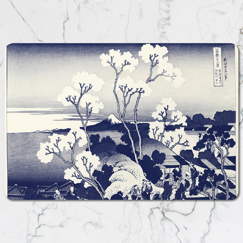 Blue And White Japanese Landscape Placemat And Coaster Set