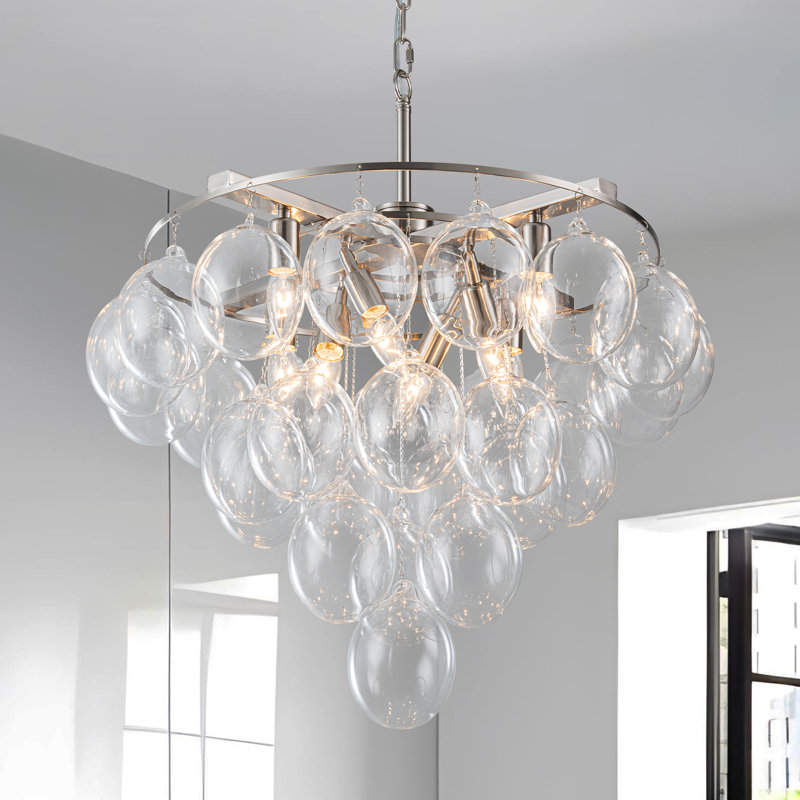 Lustre en verre bullé à 8 lumières Yader, Nickel brossé