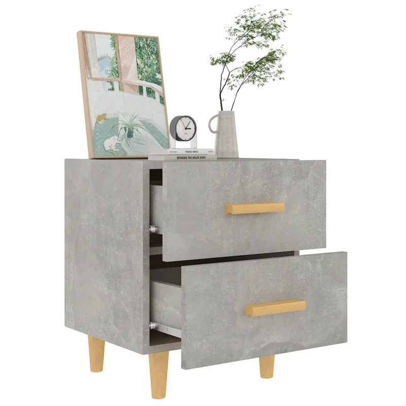 Jahleya 2 Drawer Bedside Table, Concrete Grey