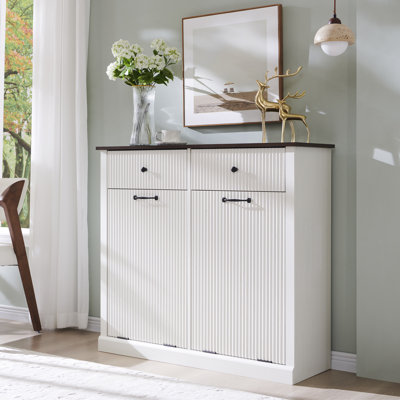 Modern Tilt-out Dual Laundry Hamper Cabinet with 2 Drawers,20 Gallon Fluted Laundry Storage Basket for Bathroom (Includes 2pc laundry basket.)