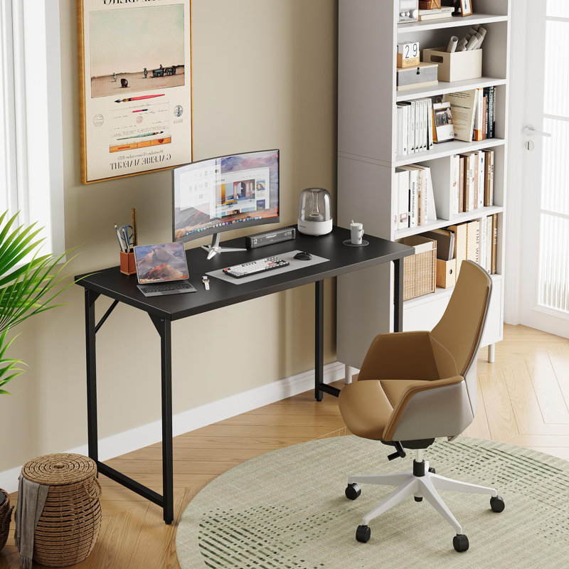 100 Cm Computer Desk, Adjustable Feet,, Black