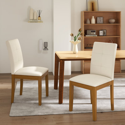 Fabric Upholstered Parsons Dining Chairs With Solid Wood Legs, Set Of 2, Beige