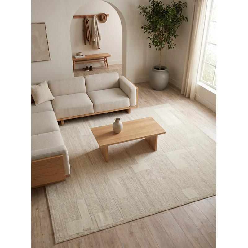 Nicada Hand Tufted New Zealand Wool Beige/Ivory Area Rug, 10'X14'