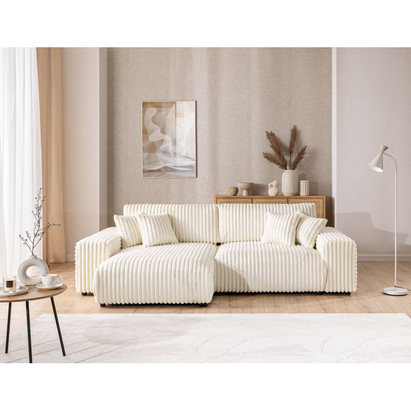 Mollis 4 Seater Corduroy Corner Sofa , Left Hand Facing, Light Beige