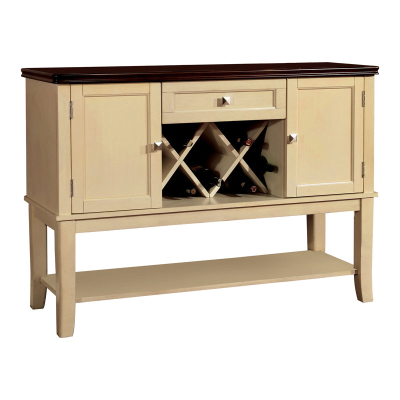 Buffet en bois 1 tiroir Avikrit, Blanc rétro / cerise
