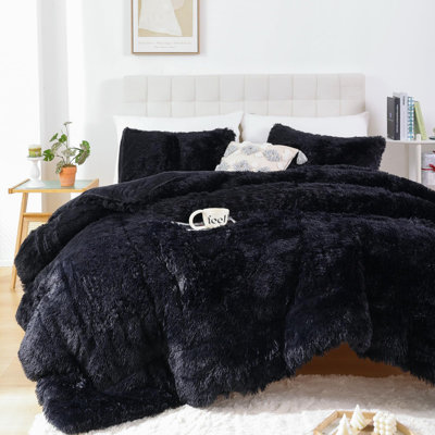 Smoofy Fluffy Comforter Set 3 Pieces- All Seasons Luxury Fuzzy Comforter With Two Pillowcases