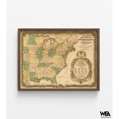 Chemin de fer carte des États-Unis en 1858, affiche de l'histoire du train, impression de carte des États-Unis, vieille décoration de maison américaine, art mural rétro