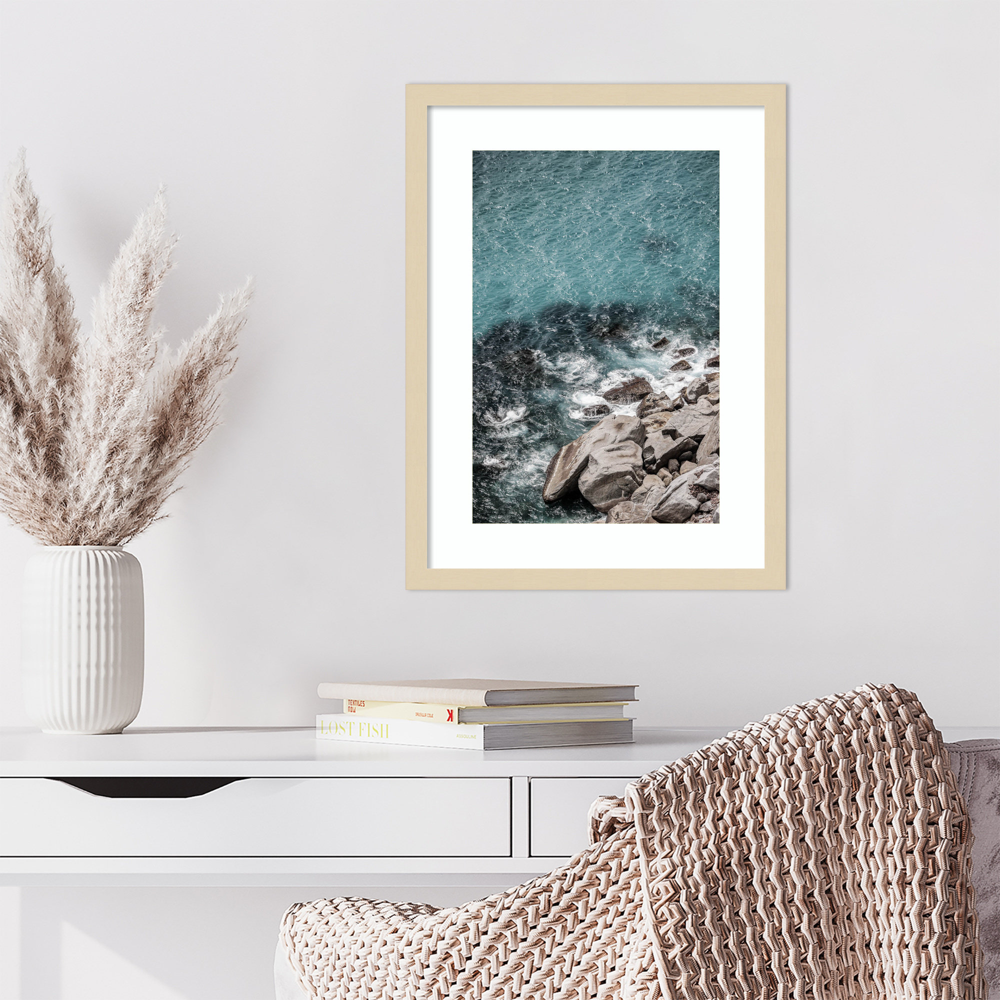 Aqua Sea Shores by Shot by Clint Wood Framed Wall Art Print, 21" H x 16" W, Brown
