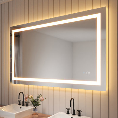 Frameless LED Light Anti-Fog Wall Bathroom Vanity Mirror with Backlit & Frontlit