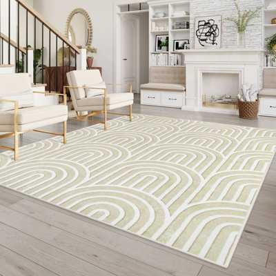 Tapis lavable géométrique arc-en-ciel incurvé - Tapis moderne antidérapant coloré pour le salon, la chambre à coucher et la décoration intérieure