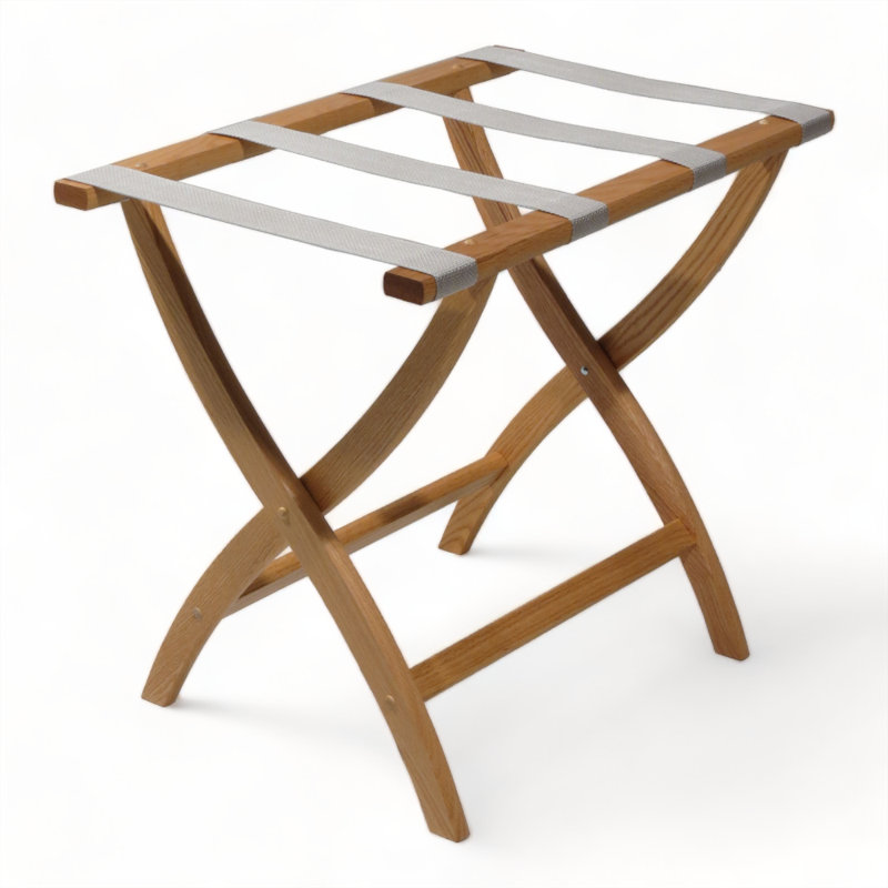 Porte-bagages pliable en bois, Chêne clair, Argent