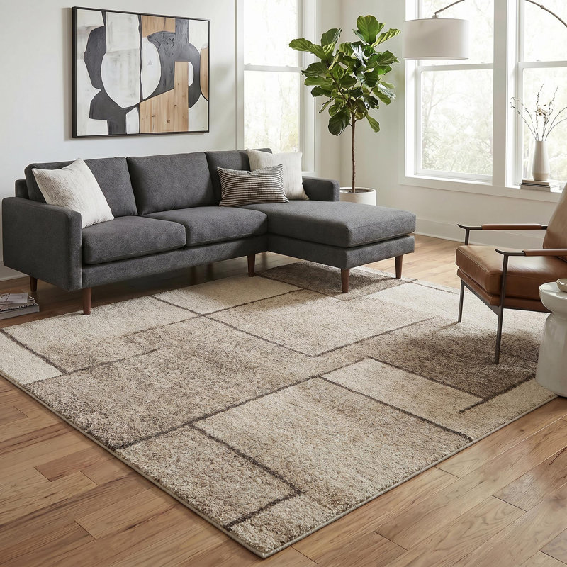 Celil Geometric Shapes Area Rug, BEIGE, 120 x 170 cm (Rectangular)