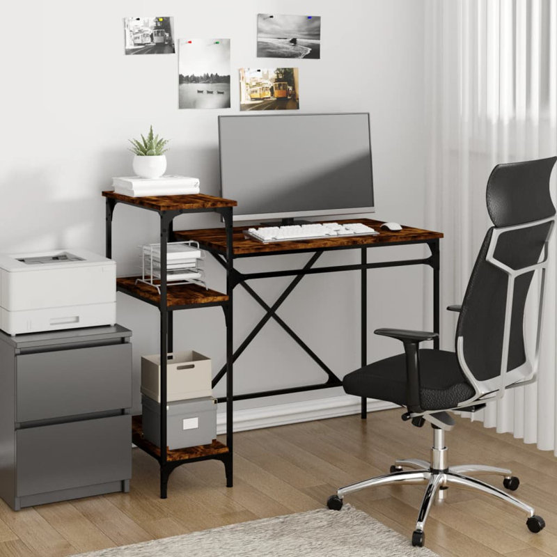Yandell Metal Base Computer Desk, Smoked Oak