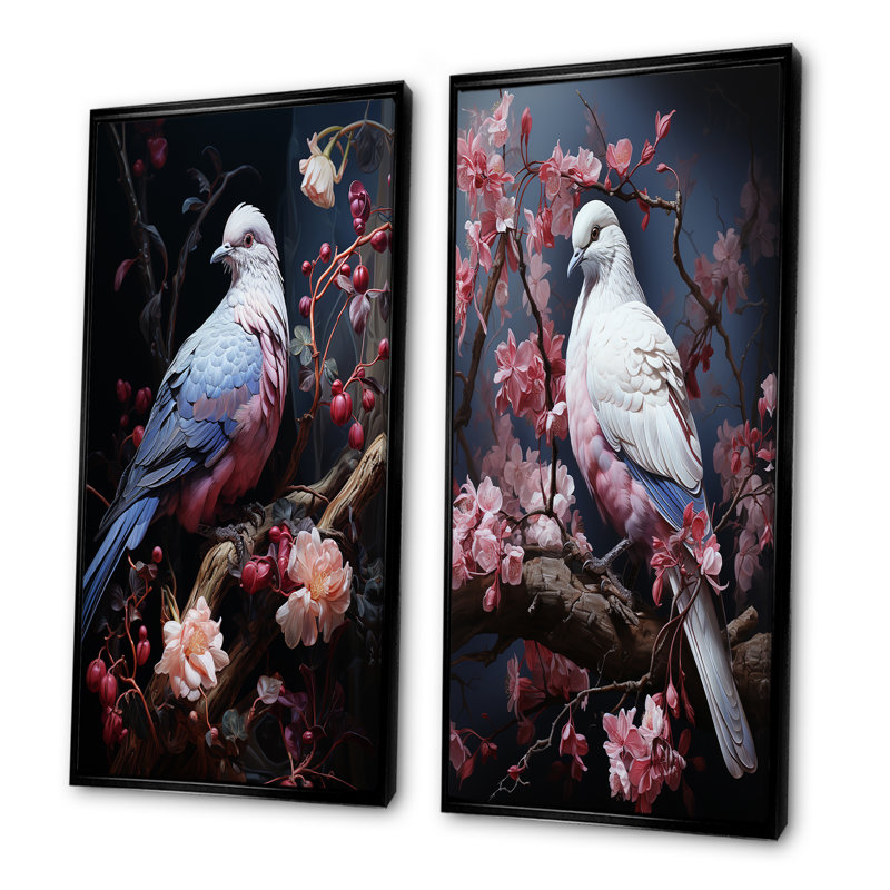 Ensemble de salon mural bleu et blanc Dove Reverie I - Dove, Cadre noir, H 28 po x l 25 po
