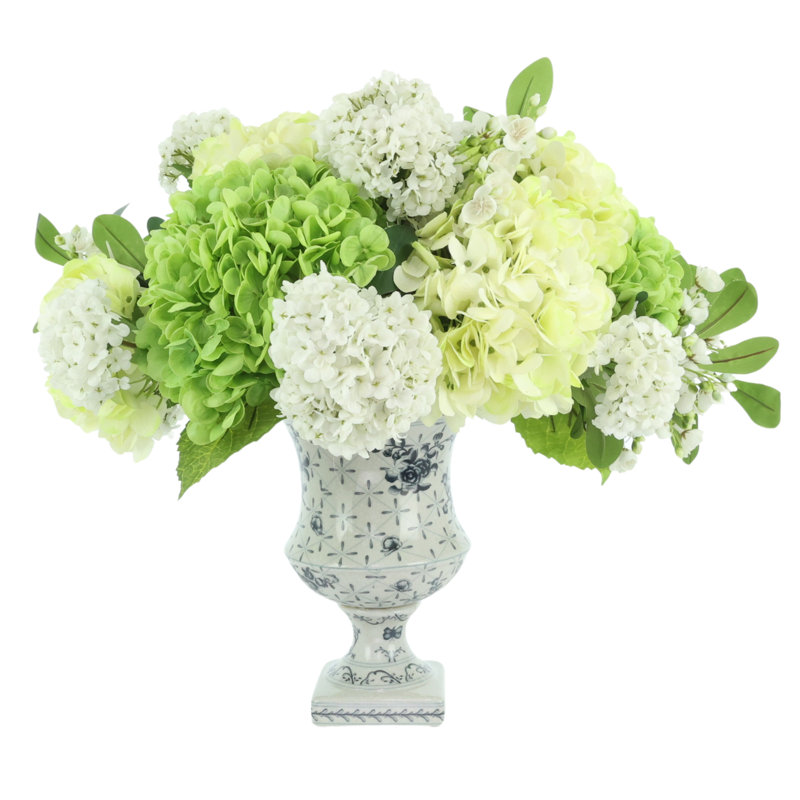 Mixed Hydrangeas In Decorative Vase