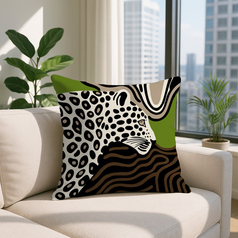Oreiller carré réversible intérieur / extérieur Shiel Leopard, Beige, Carré 16 po