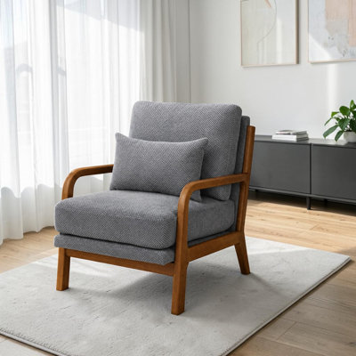 Chaise longue en bois Morden, fauteuil d'appoint avec coussin de dossier et de siège, un coussin