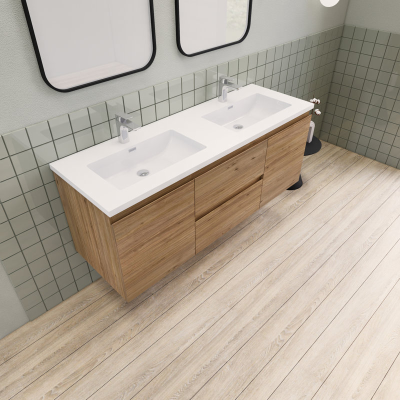 Alcester 59.2'' Double Bathroom Vanity with Resin Top, Natural Oak