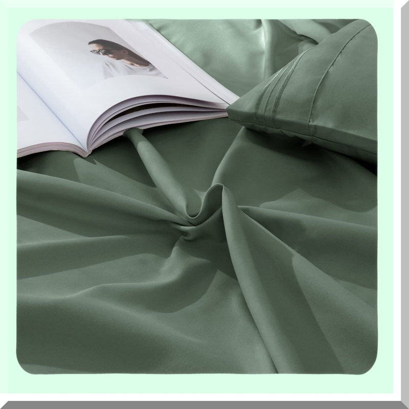 Luxury Green 1800 Thread Count Sheet Set - 6 Piece Bedding Bundle with Pillowcases - Soft Microfiber Sheets for Deep Pocket Mattresses
