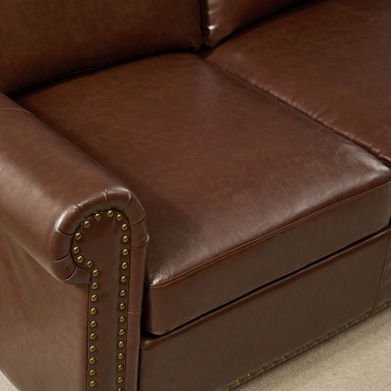 80" Faux Leather Rolled Arm Sofa with Storage, Chocolate Brown