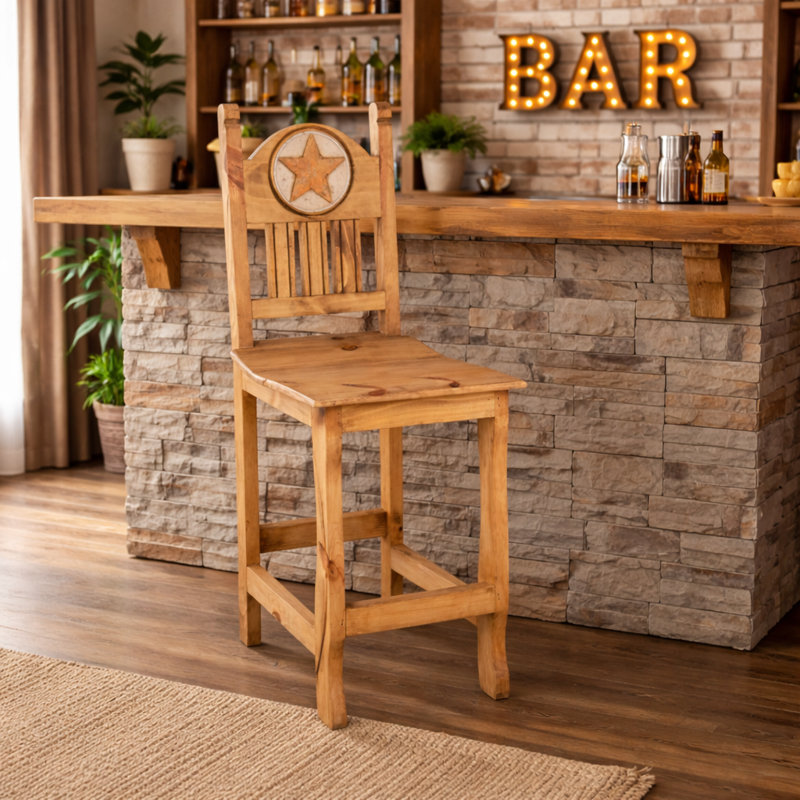 Tabouret de bar Lariat Star, Beige, Tabouret de bar (siège de 30 po de hauteur)