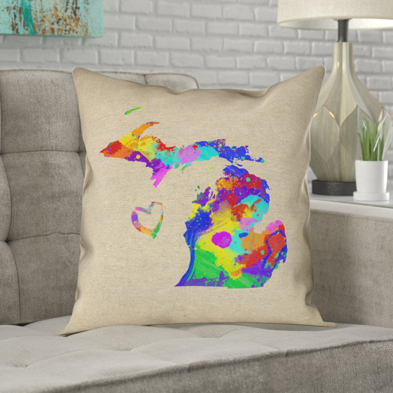 Coussin Katelyn Smith Michigan Love, 14 po x 14 po, Sergé de coton, Housse