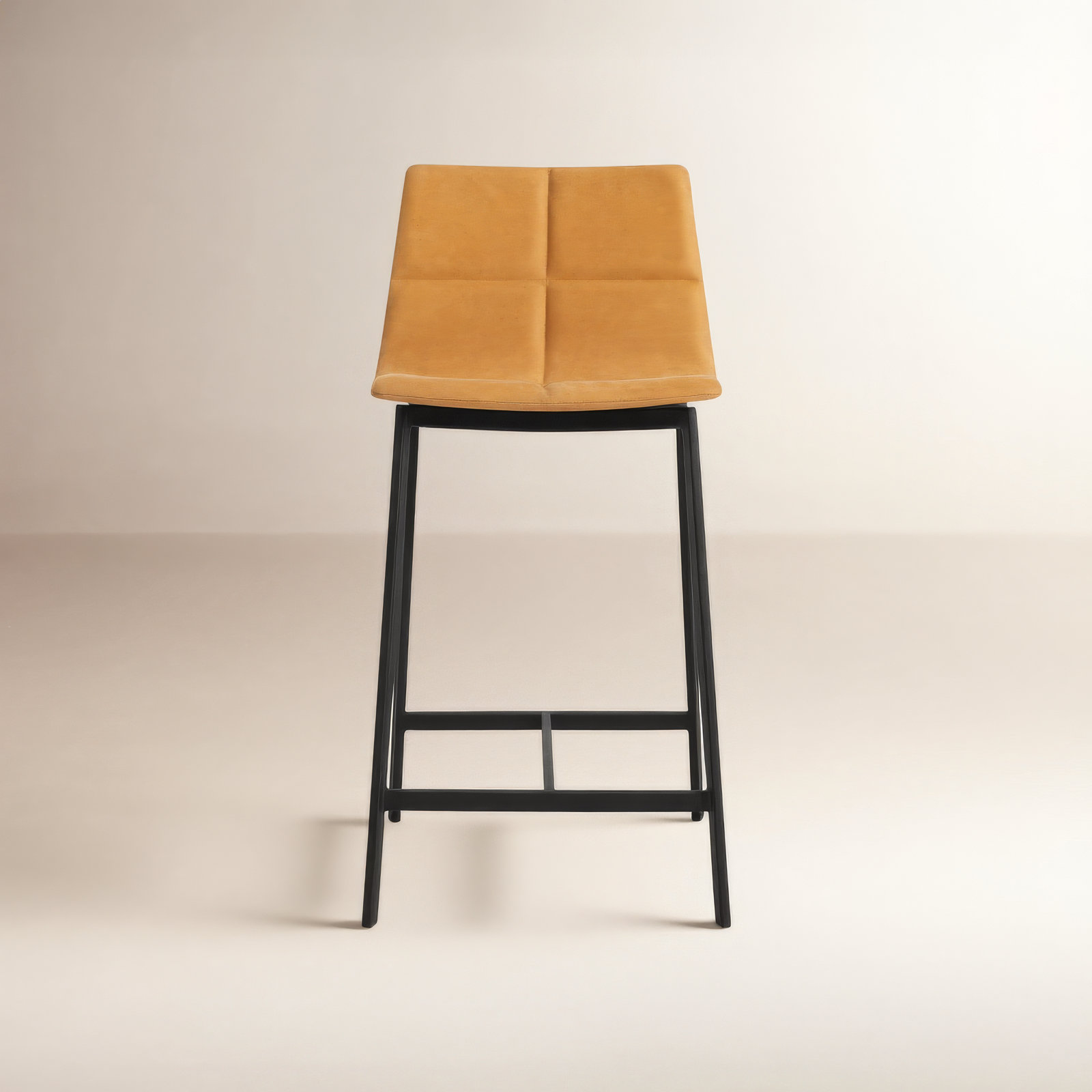 Between Us Bar and Counter Stool, Black, Bar Stool (31" Seat Height), Camel Genuine Leather