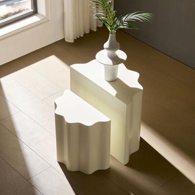 2 pièces, table de bout en fibre de verre, bords ondulés doux, conception sophistiquée, sans assemblage, 19,59 po de hauteur, pour table basse avec accoudoirs, petit appartement élégant et polyvalent