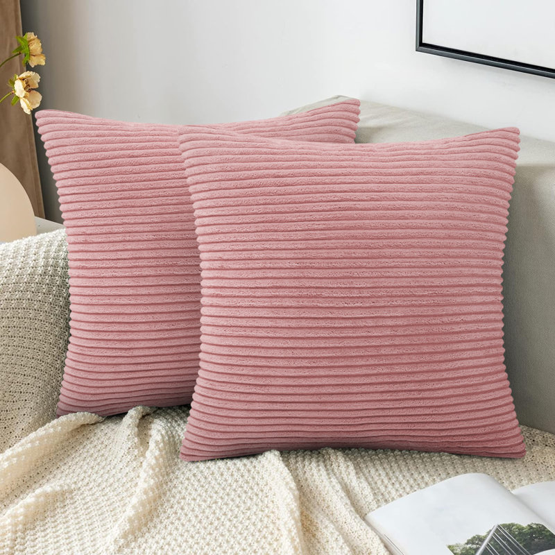 Striped Heavy Crushed Velvet Cushion Cover (Set Of 2) , Light Pink