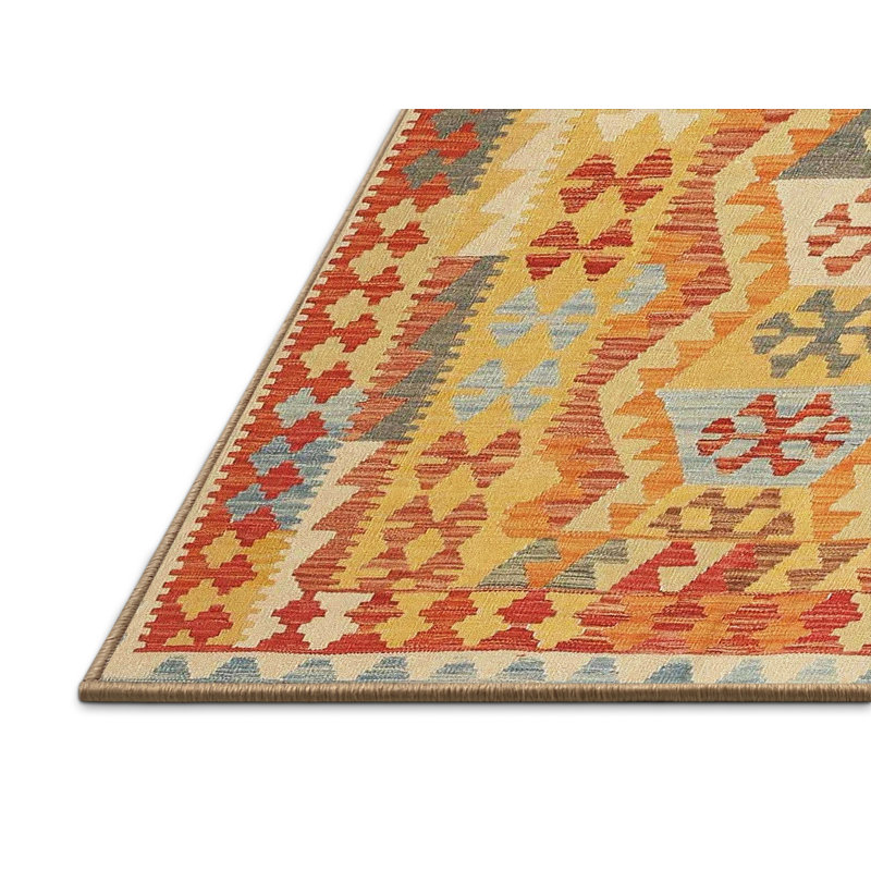 Tapis orange/jaune/vert contemporain Sukhraj, Rectangle 2 pi x 3 pi