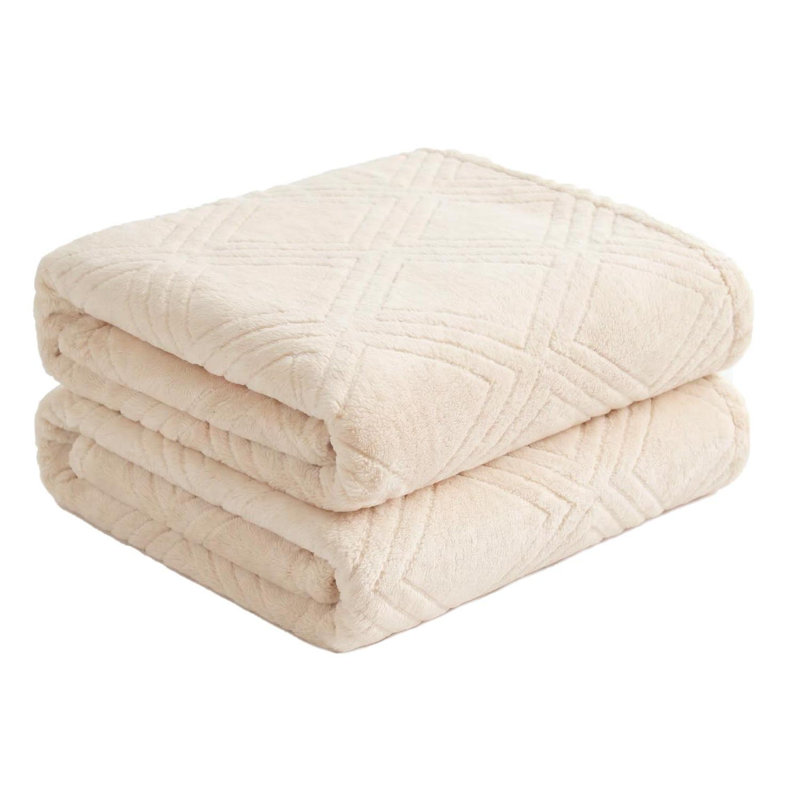 Couverture molletonnée en polyester moelleux Alaska, Crème, Très grand lit