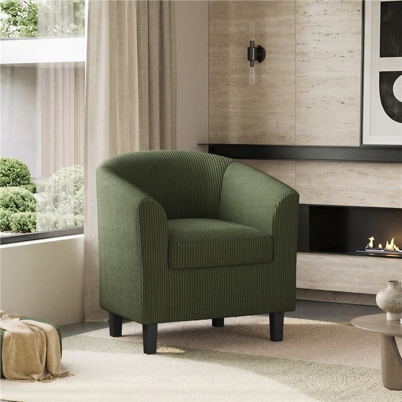 Fauteuil demi-tonneau en cuir 28 po Seldon, Velours côtelé vert foncé