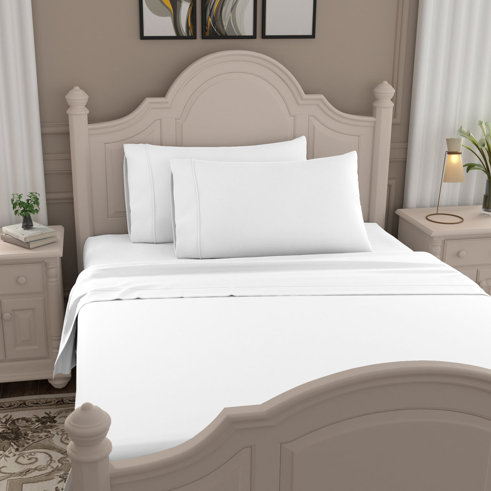 Ultimate Percale 100% Cotton Cool & Crisp Sheet Set, Full Sheet Set with 2 Pillowcases, White